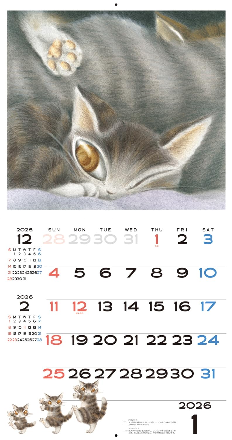 ダヤン　壁掛け 猫のダヤン】カレンダー2025年・壁掛けタイプ・ブルー色｜仙台の